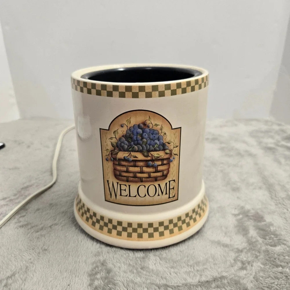 Electric Jar Candle Warmer Welcome Blueberry Basket Ceramic Crock Checkered